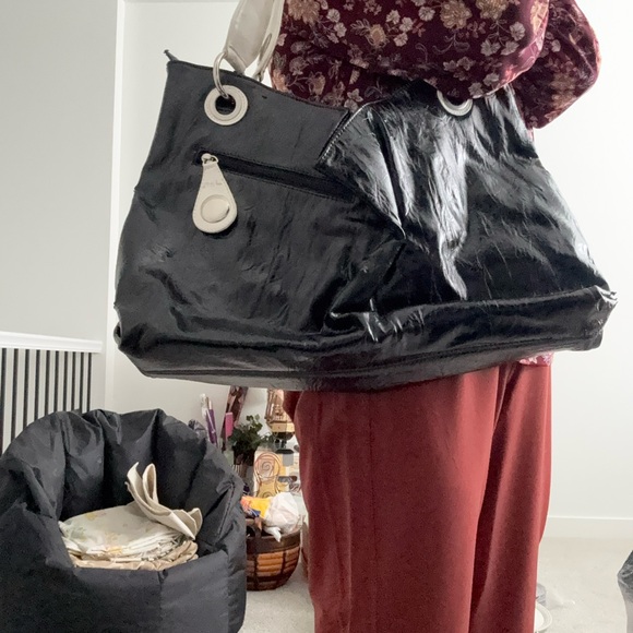 Glossy Black and Silver Studded Shoulder Bag - Picture 14 of 16